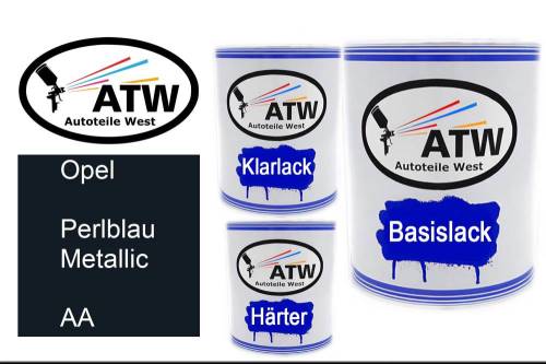 Opel, Perlblau Metallic, AA: 1L Lackdose + 1L Klarlack + 500ml Härter - Set, von ATW Autoteile West.